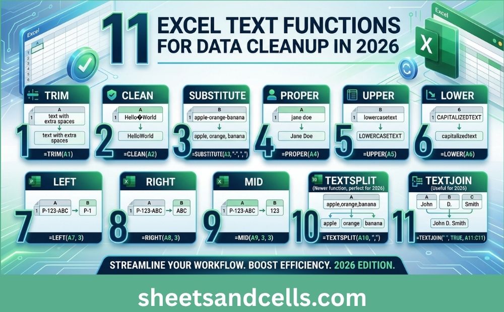 11 Excel text functions for data cleanup in 2026