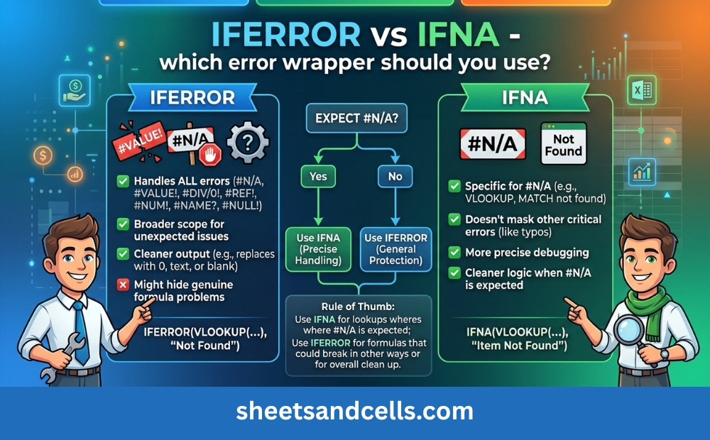 IFERROR vs IFNA — which error wrapper should you use?