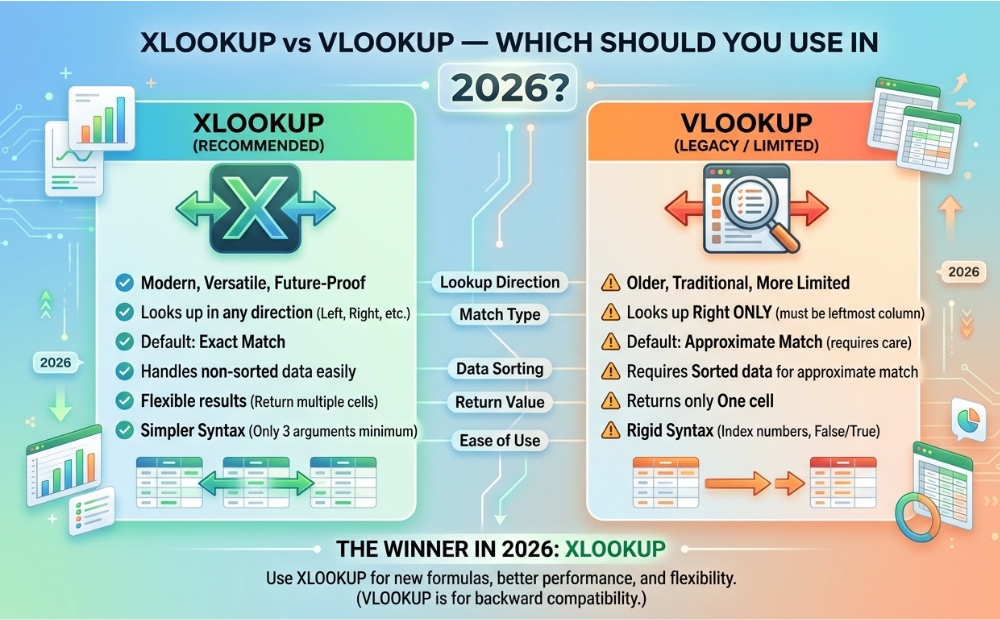 XLOOKUP vs VLOOKUP — which should you use in 2026?