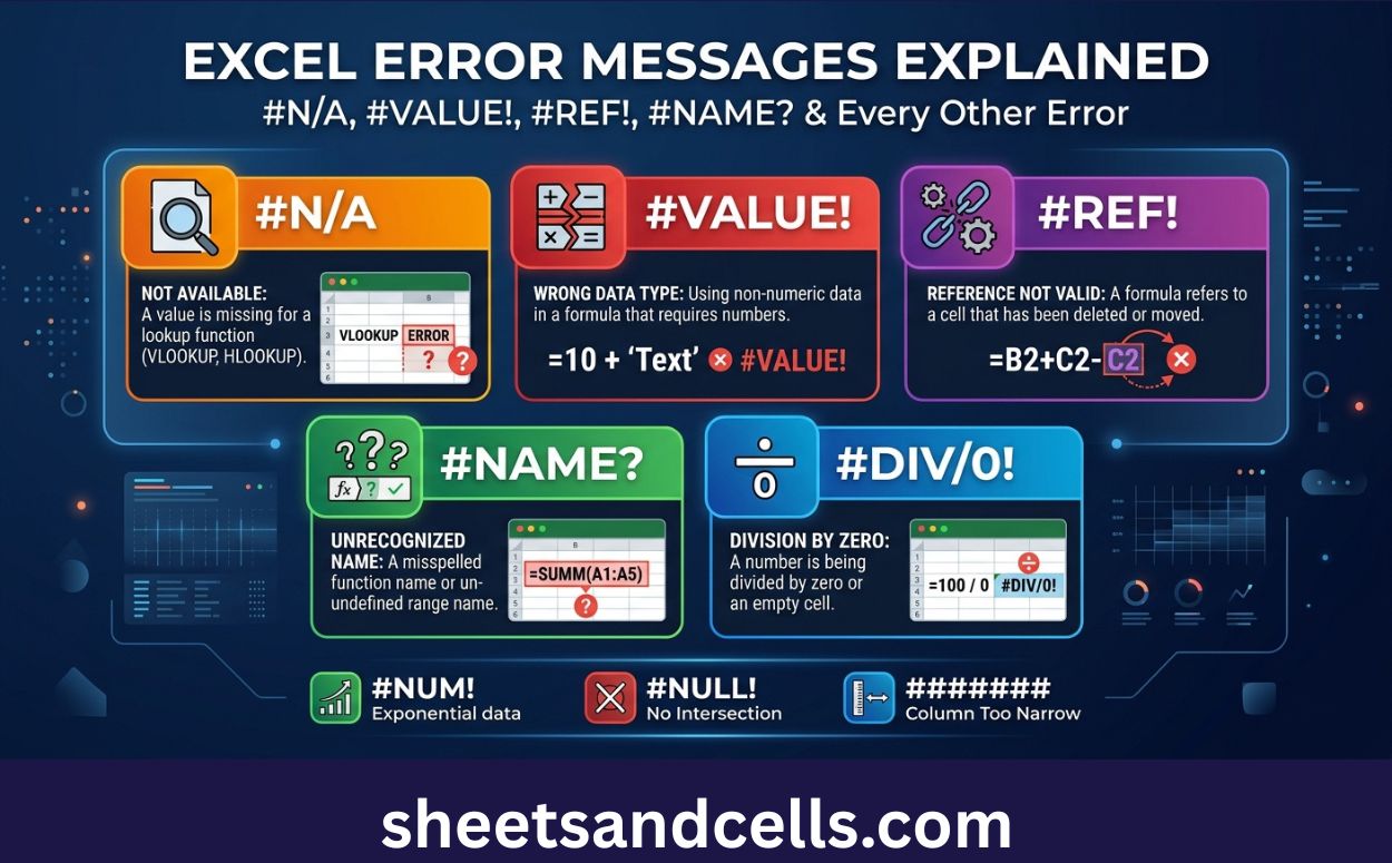 Excel Error Messages Explained: #N/A, #VALUE!, #REF!, #NAME? and Every Other Error